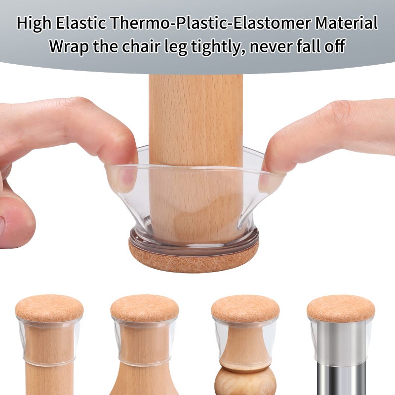 Ezprotekt 8 Pcs Extra Large Chair Leg Protectors with Felt, Silicone Felt Furniture Pads, Floor Protectors for Chair, Bar Stools Leg Protectors Caps, Table Leg Cups Covers (XL Fit: 1.4""-1.65"", Clear) - Image 2